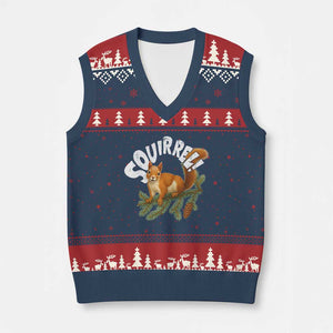 Funny Xmas Squirrel V-Neck Knit Sweater Vest Xmas Vacation Holiday Movie Pine Tree TS11 Navy Red Print Your Wear