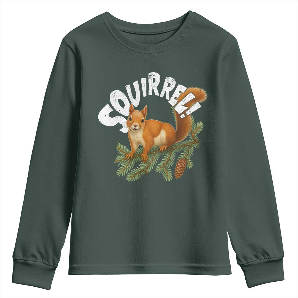 Funny Christmas Squirrel Youth Sweatshirt Xmas Vacation Holiday Movie Pine Tree TS11 Dark Forest Green Print Your Wear