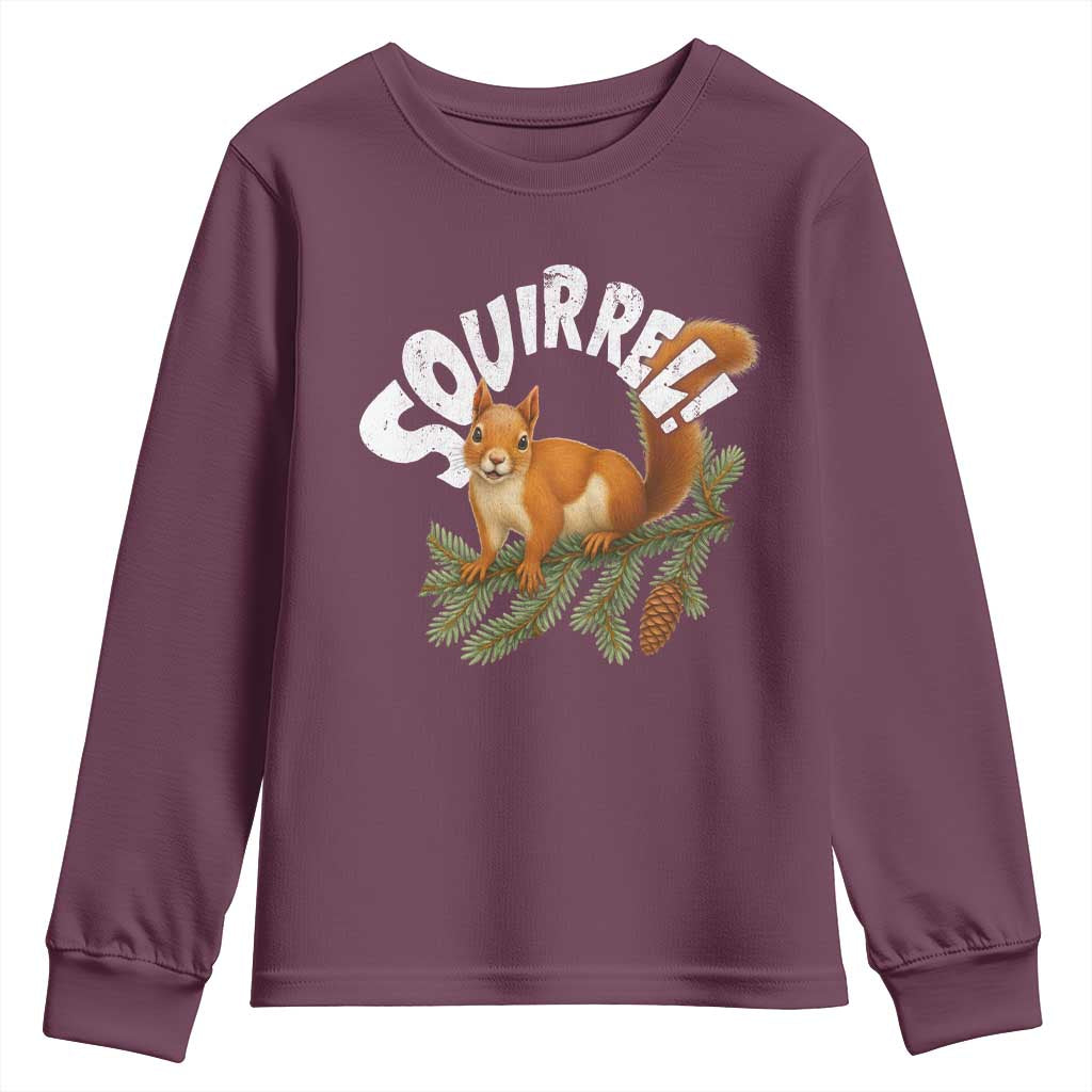 Funny Christmas Squirrel Youth Sweatshirt Xmas Vacation Holiday Movie Pine Tree TS11 Maroon Print Your Wear