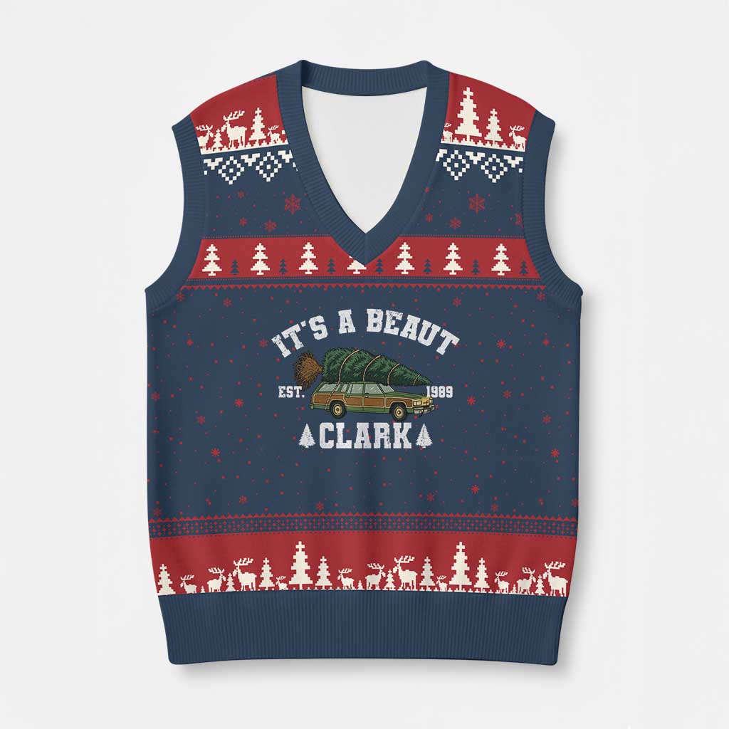 Its A Beaut Clark V-Neck Knit Sweater Vest Funny Xmas Vacation Holiday Movie TS11 Navy Red Print Your Wear