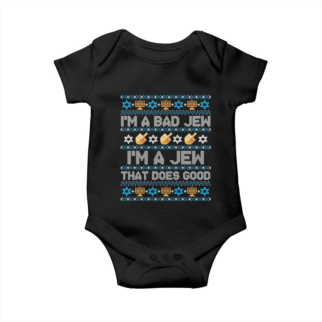 Funny Jewish Hanukkah Baby Onesie I Am A Bad Jew I Am A Jew That Does Good TS11 Black Print Your Wear