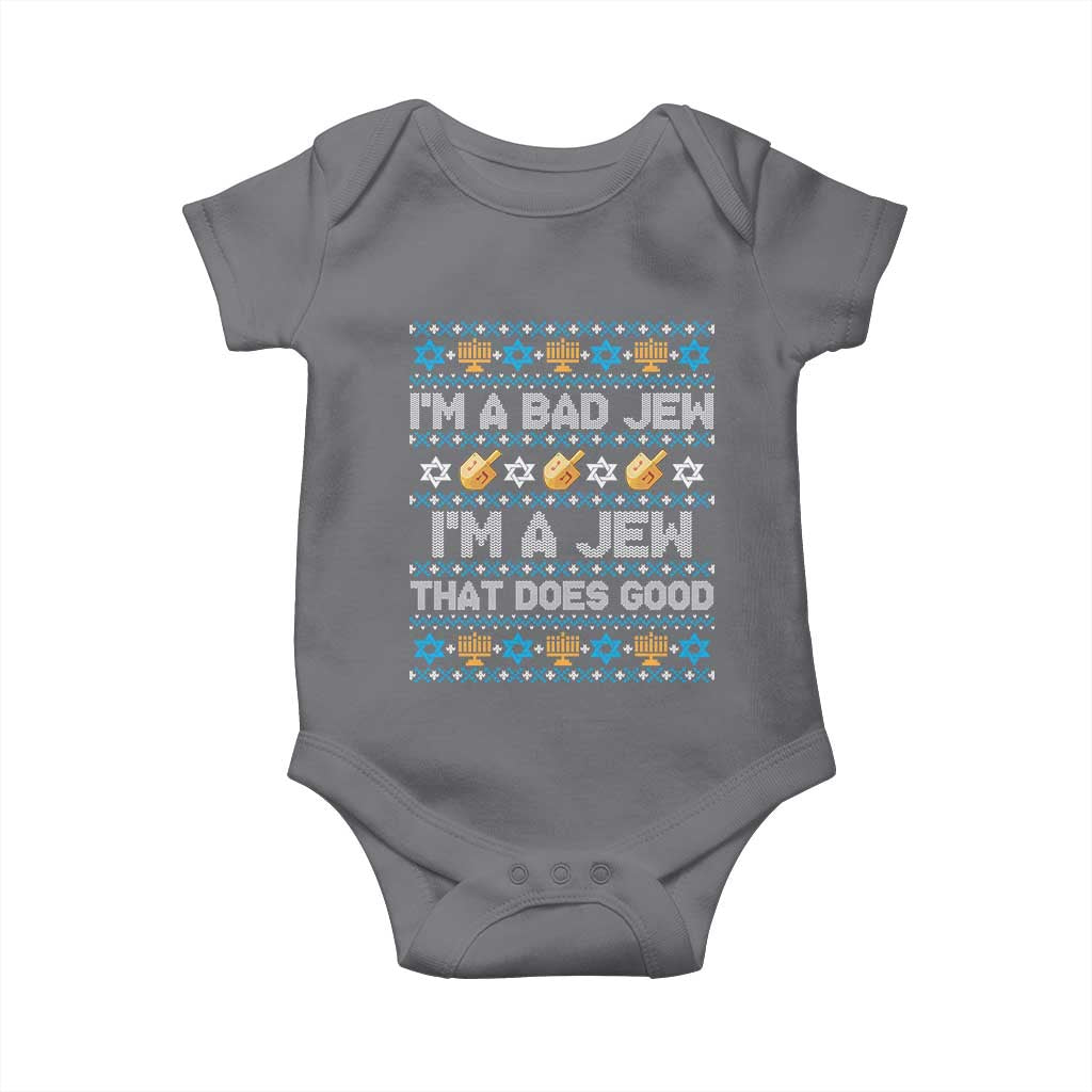 Funny Jewish Hanukkah Baby Onesie I Am A Bad Jew I Am A Jew That Does Good TS11 Charcoal Print Your Wear