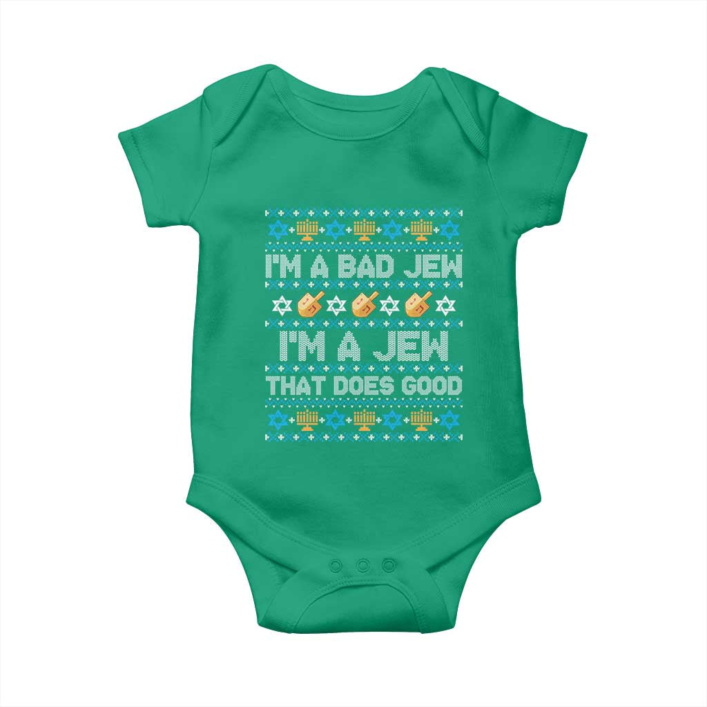 Funny Jewish Hanukkah Baby Onesie I Am A Bad Jew I Am A Jew That Does Good TS11 Irish Green Print Your Wear