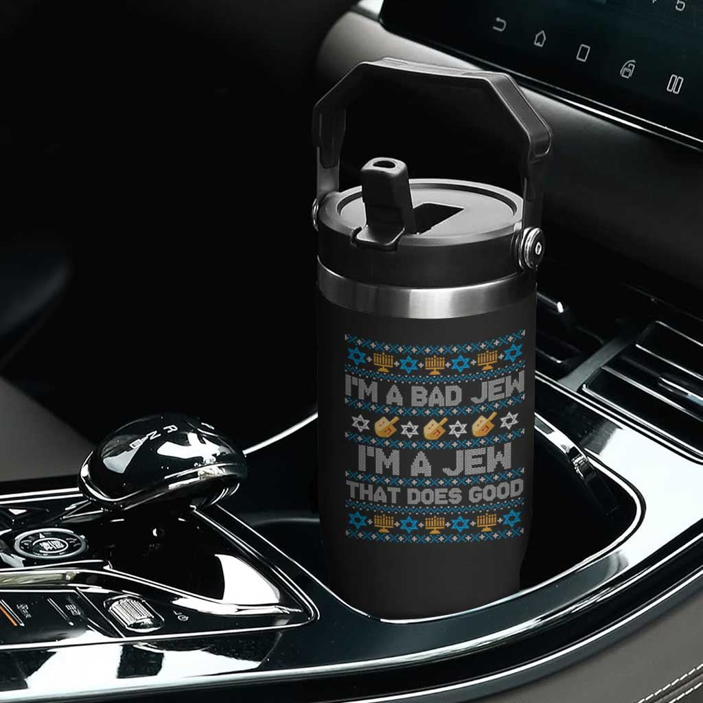 Funny Jewish Hanukkah Flip Straw Tumbler I Am A Bad Jew I Am A Jew That Does Good TS11 Print Your Wear