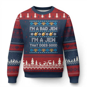 Funny Jewish Hanukkah Ugly Christmas Sweater I Am A Bad Jew I Am A Jew That Does Good TS11 Navy Red Print Your Wear