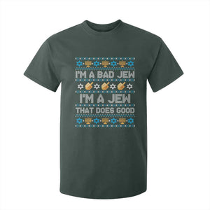Funny Jewish Hanukkah T Shirt For Kid I Am A Bad Jew I Am A Jew That Does Good TS11 Dark Forest Green Print Your Wear