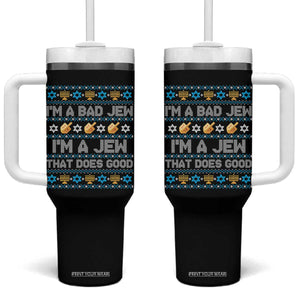 Funny Jewish Hanukkah Tumbler With Handle I Am A Bad Jew I Am A Jew That Does Good TS11 One Size: 40 oz Black Print Your Wear