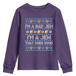 Funny Jewish Hanukkah Youth Sweatshirt I Am A Bad Jew I Am A Jew That Does Good TS11 Purple Print Your Wear