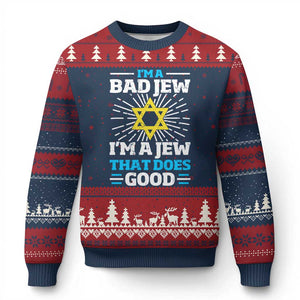 Funny Jewish Ugly Christmas Sweater I Am A Bad Jew I Am A Jew That Does Good TS11 Navy Red Print Your Wear