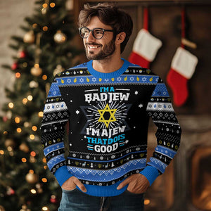 Funny Jewish Hanukkah Ugly Sweater I Am A Bad Jew I Am A Jew That Does Good TS11 Black Blue Print Your Wear