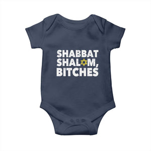 Funny Hanukkah Shabbat Shalom Bitches Baby Onesie Star Of David TS11 Navy Print Your Wear
