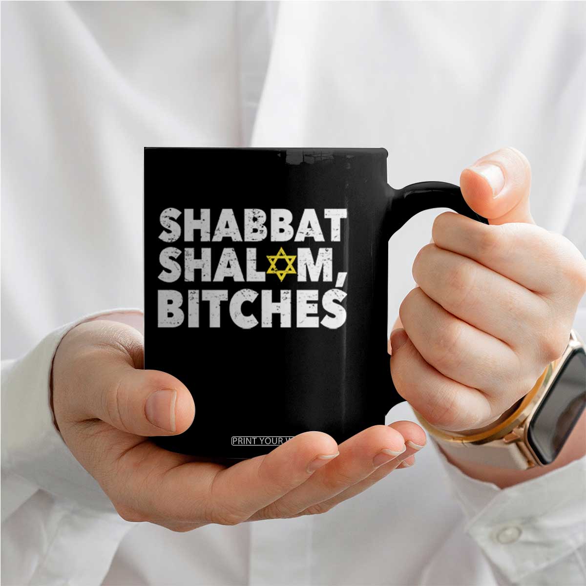 Funny Hanukkah Shabbat Shalom Bitches Coffee Mug Star Of David TS11 Print Your Wear