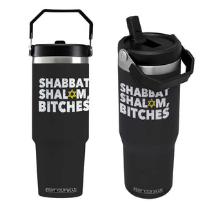 Funny Hanukkah Shabbat Shalom Bitches Flip Straw Tumbler Star Of David TS11 One Size: 30 oz Black Print Your Wear