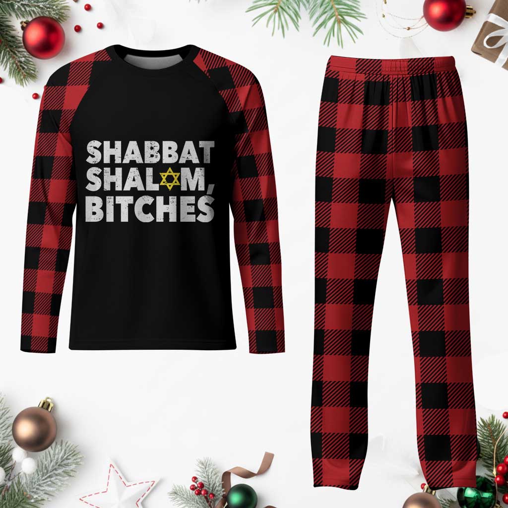 Funny Hanukkah Shabbat Shalom Bitches Plaid Pajama Set Star Of David TS11 Buffalo Plaid Print Your Wear