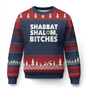 Funny Hanukkah Shabbat Shalom Bitches Ugly Christmas Sweater Star Of David TS11 Navy Red Print Your Wear