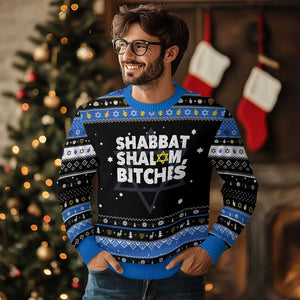 Funny Hanukkah Shabbat Shalom Bitches Hanukkah Ugly Sweater Star Of David TS11 Black Blue Print Your Wear