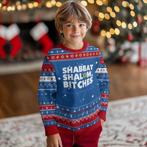 Funny Hanukkah Shabbat Shalom Bitches Hanukkah Ugly Sweater Star Of David TS11 Blue Red Print Your Wear