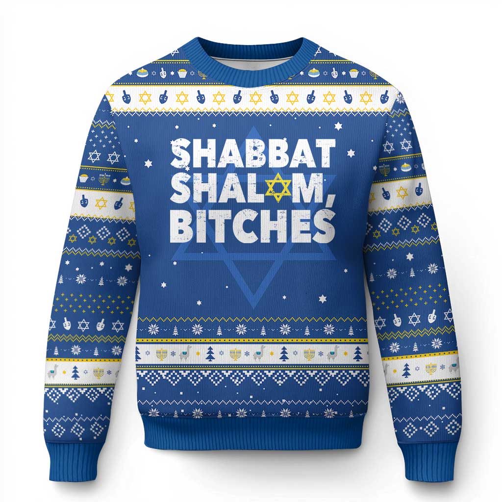 Funny Hanukkah Shabbat Shalom Bitches Hanukkah Ugly Sweater Star Of David TS11 Blue White Print Your Wear