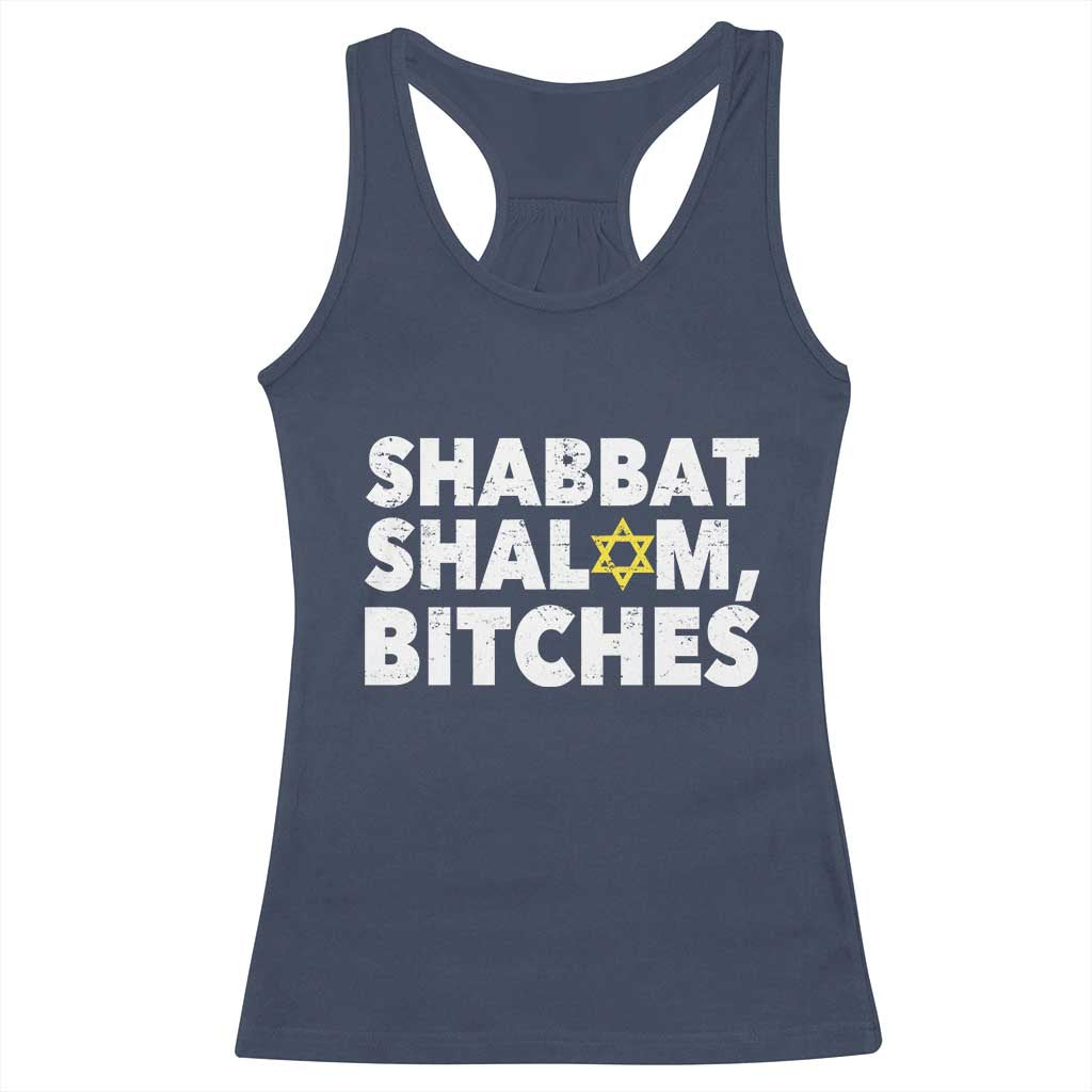 Funny Hanukkah Shabbat Shalom Bitches Racerback Tank Top Star Of David TS11 Navy Print Your Wear