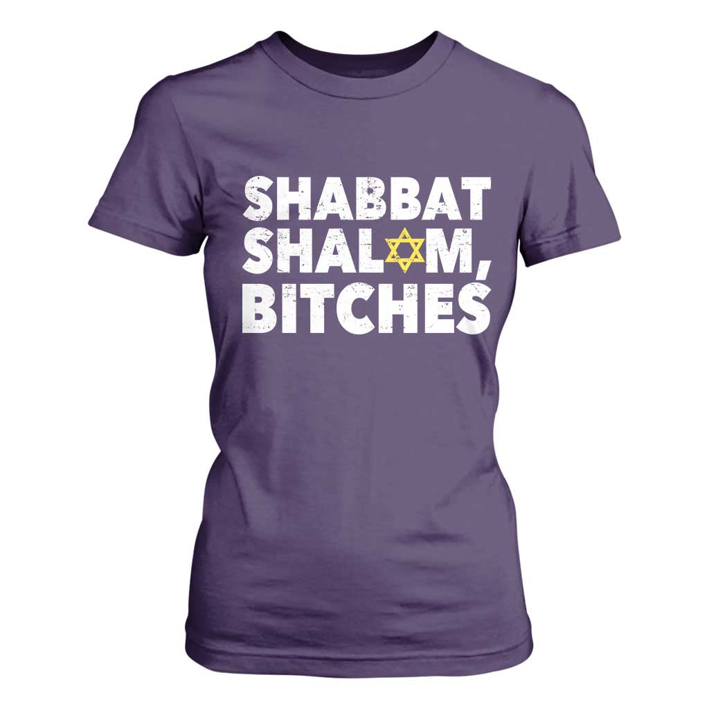 Funny Hanukkah Shabbat Shalom Bitches T Shirt For Women Star Of David TS11 Purple Print Your Wear
