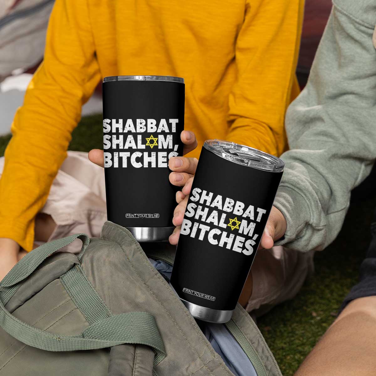 Funny Hanukkah Shabbat Shalom Bitches Tumbler Cup Star Of David TS11 Print Your Wear