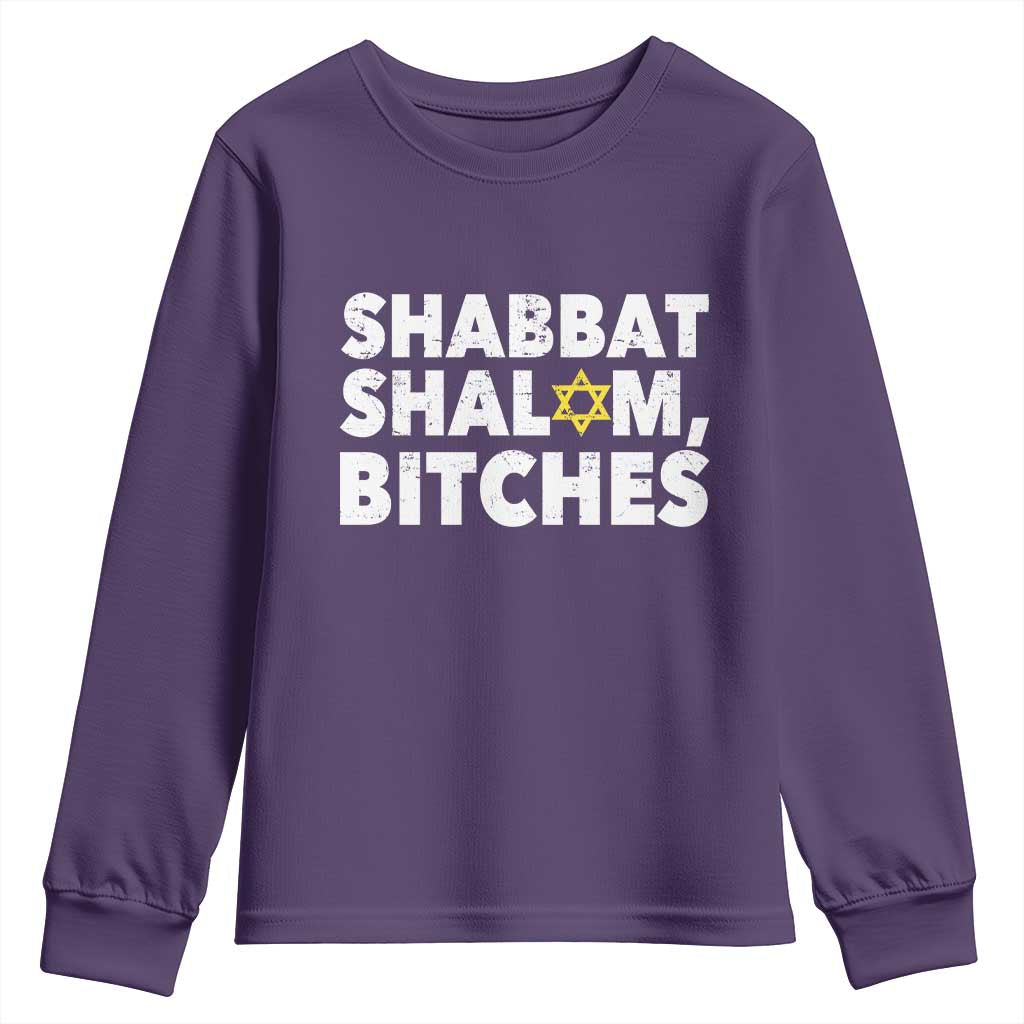 Funny Hanukkah Shabbat Shalom Bitches Youth Sweatshirt Star Of David TS11 Purple Print Your Wear