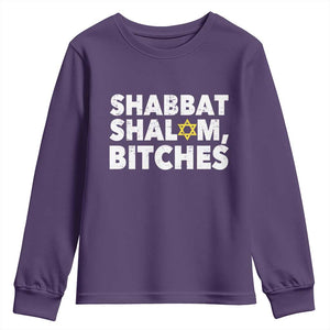 Funny Hanukkah Shabbat Shalom Bitches Youth Sweatshirt Star Of David TS11 Purple Print Your Wear