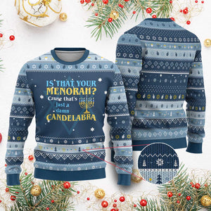 Funny Chanukah Hanukkah Ugly Sweater Is That Your Menorah Cause That's Just A Damn Candelabra TS11 Navy Light Blue Print Your Wear