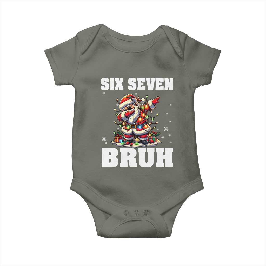 Funny Christmas 67 Six Seven Bruh Baby Onesie Dabbing Santa TS11 Military Green Print Your Wear