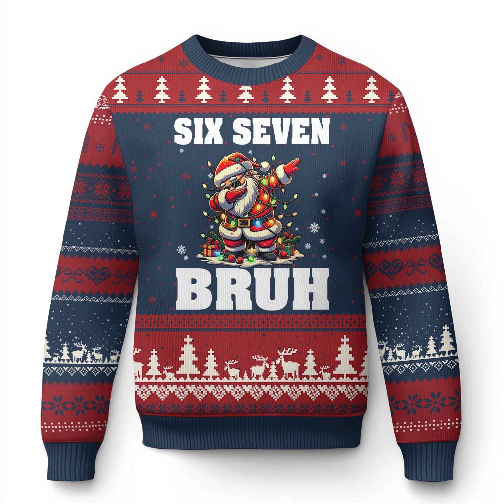 Funny Xmas 67 Six Seven Bruh Ugly Christmas Sweater Dabbing Santa TS11 Navy Red Print Your Wear