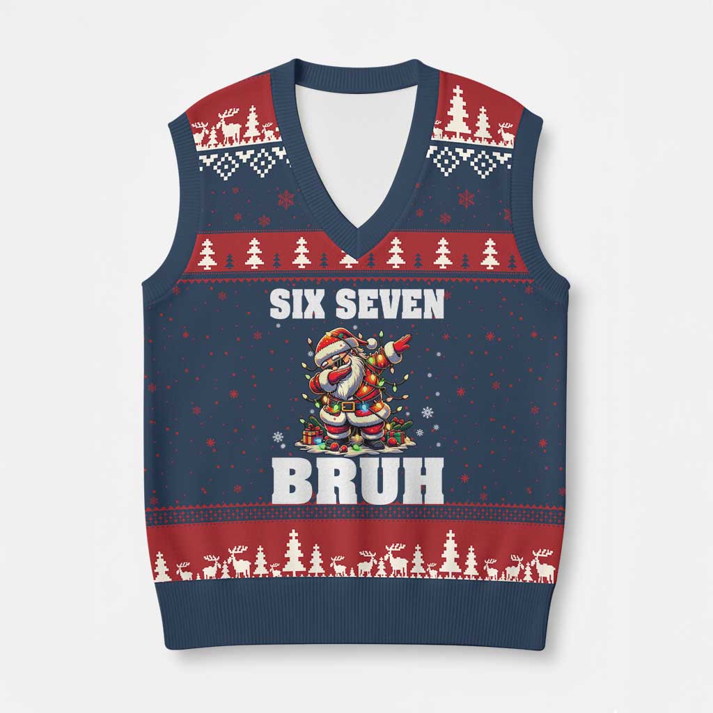 Funny Xmas 67 Six Seven Bruh V-Neck Knit Sweater Vest Dabbing Santa TS11 Navy Red Print Your Wear