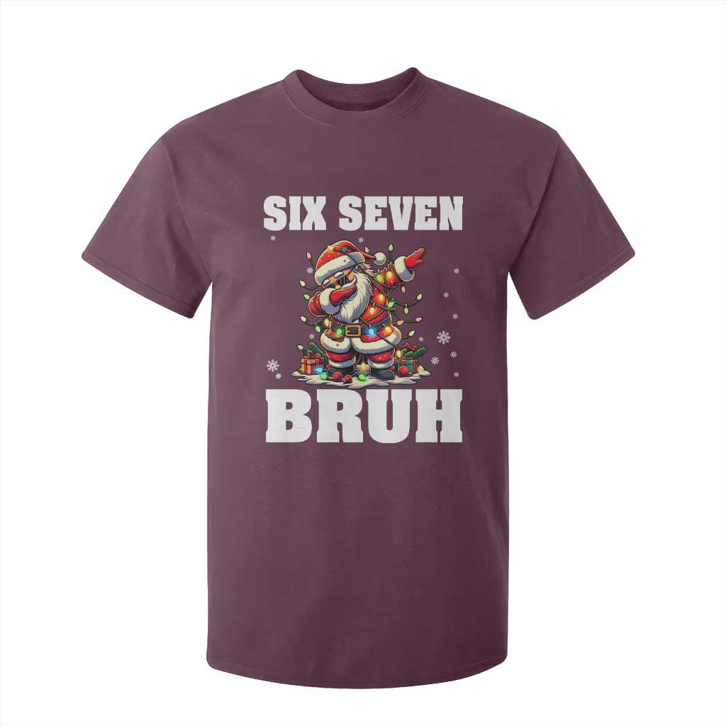 Funny Christmas 67 Six Seven Bruh T Shirt For Kid Dabbing Santa TS11 Maroon Print Your Wear