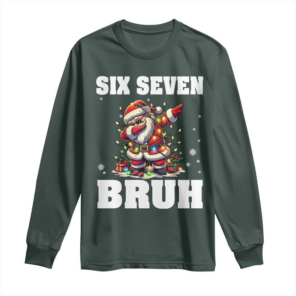Funny Christmas 67 Six Seven Bruh Long Sleeve Shirt Dabbing Santa TS11 Dark Forest Green Print Your Wear