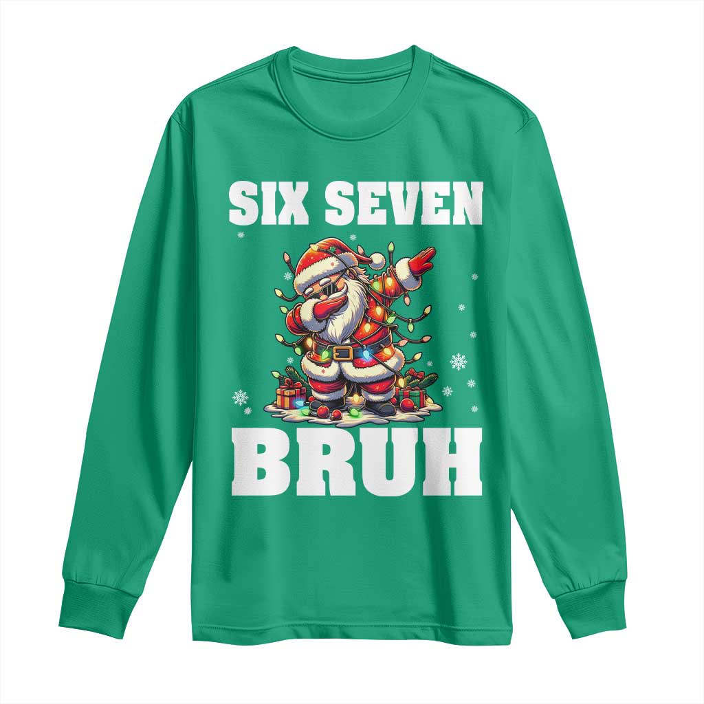 Funny Christmas 67 Six Seven Bruh Long Sleeve Shirt Dabbing Santa TS11 Irish Green Print Your Wear