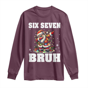 Funny Christmas 67 Six Seven Bruh Long Sleeve Shirt Dabbing Santa TS11 Maroon Print Your Wear