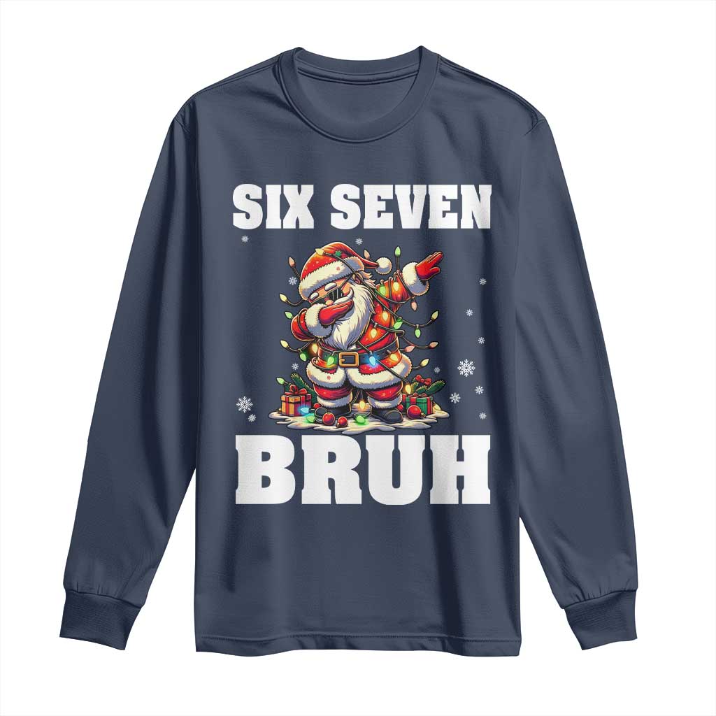 Funny Christmas 67 Six Seven Bruh Long Sleeve Shirt Dabbing Santa TS11 Navy Print Your Wear