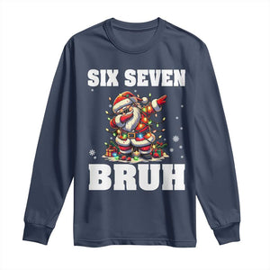 Funny Christmas 67 Six Seven Bruh Long Sleeve Shirt Dabbing Santa TS11 Navy Print Your Wear