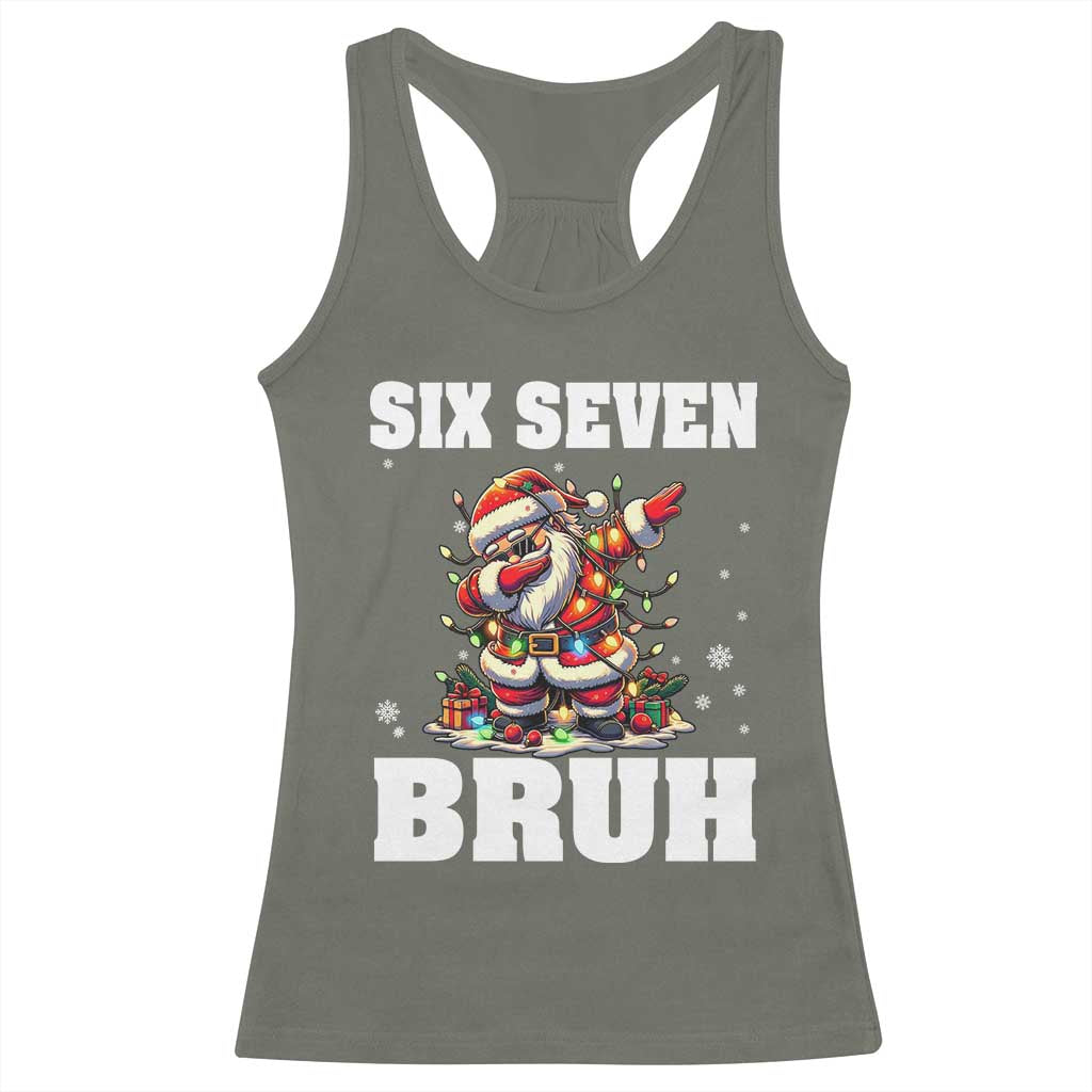 Funny Christmas 67 Six Seven Bruh Racerback Tank Top Dabbing Santa TS11 Military Green Print Your Wear