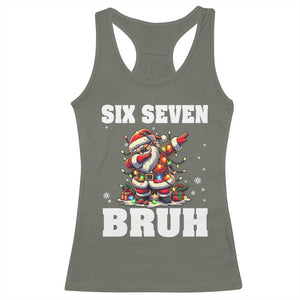 Funny Christmas 67 Six Seven Bruh Racerback Tank Top Dabbing Santa TS11 Military Green Print Your Wear