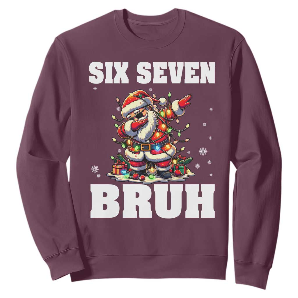 Funny Christmas 67 Six Seven Bruh Sweatshirt Dabbing Santa TS11 Maroon Print Your Wear