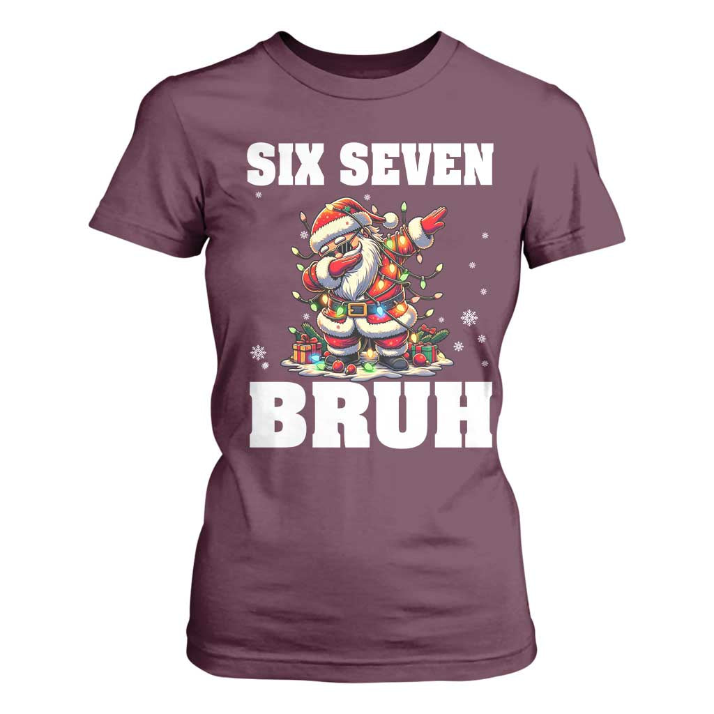 Funny Christmas 67 Six Seven Bruh T Shirt For Women Dabbing Santa TS11 Maroon Print Your Wear