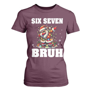 Funny Christmas 67 Six Seven Bruh T Shirt For Women Dabbing Santa TS11 Maroon Print Your Wear