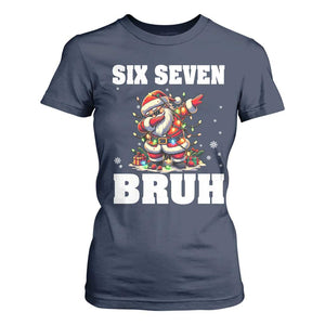 Funny Christmas 67 Six Seven Bruh T Shirt For Women Dabbing Santa TS11 Navy Print Your Wear