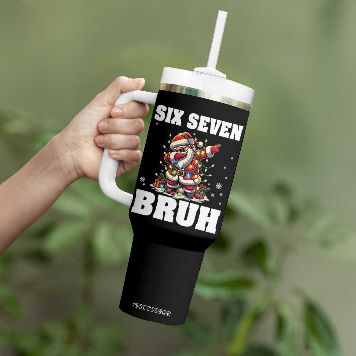 Funny Christmas 67 Six Seven Bruh Tumbler With Handle Dabbing Santa TS11 Print Your Wear