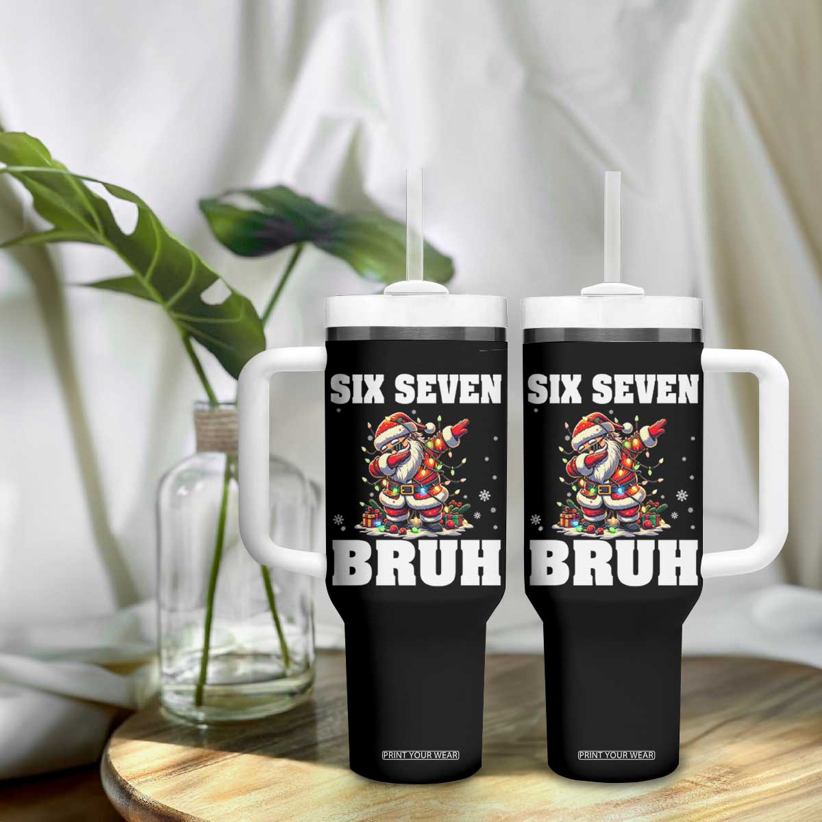 Funny Christmas 67 Six Seven Bruh Tumbler With Handle Dabbing Santa TS11 Print Your Wear