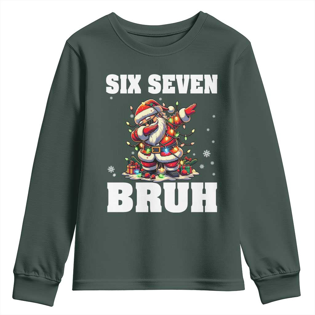 Funny Christmas 67 Six Seven Bruh Youth Sweatshirt Dabbing Santa TS11 Dark Forest Green Print Your Wear