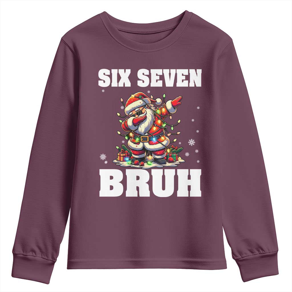Funny Christmas 67 Six Seven Bruh Youth Sweatshirt Dabbing Santa TS11 Maroon Print Your Wear