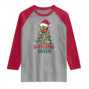 Funny 67 Christmas Raglan Shirt 6 7 Plates Later Xmas Dinner Turkey TS11 Sport Gray Red Print Your Wear
