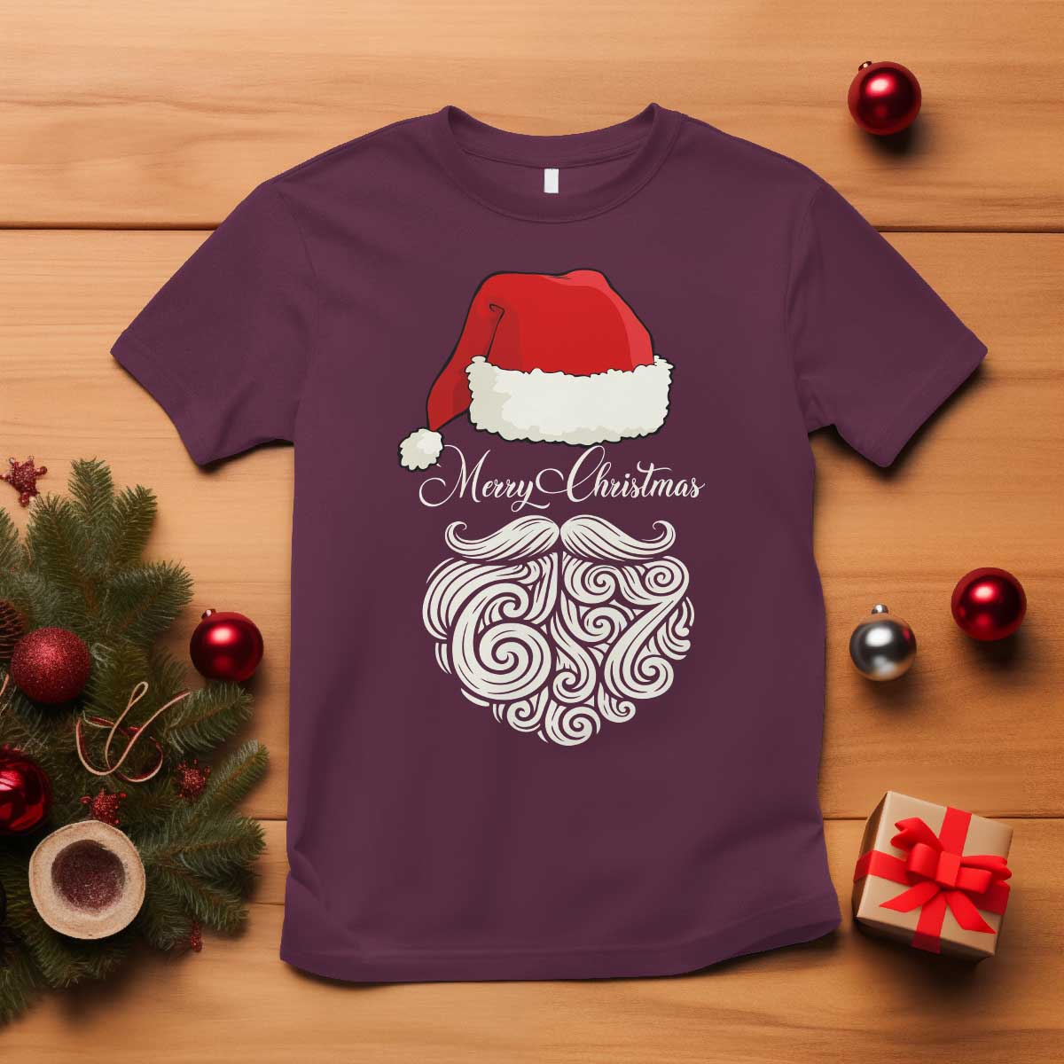 6 7 Xmas 67 Santa Six Seven Meme Merry Christmas T Shirt TS11 Maroon Print Your Wear
