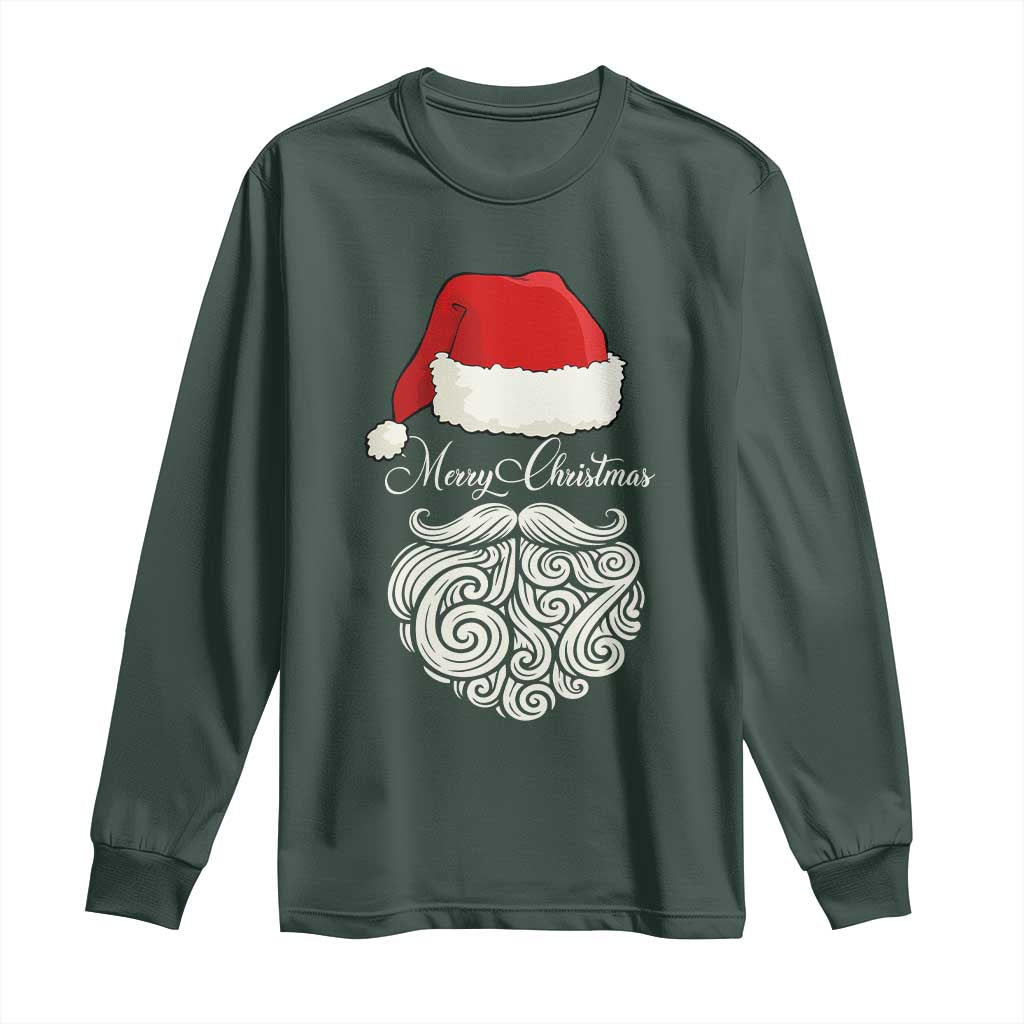 6 7 Xmas 67 Santa Six Seven Meme Merry Christmas Long Sleeve Shirt TS11 Dark Forest Green Print Your Wear